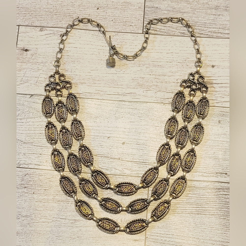 SARAH COVENTRY Desert Flowers Triple-strand Bib Necklace Vintage 1960's - Picture 1 of 4